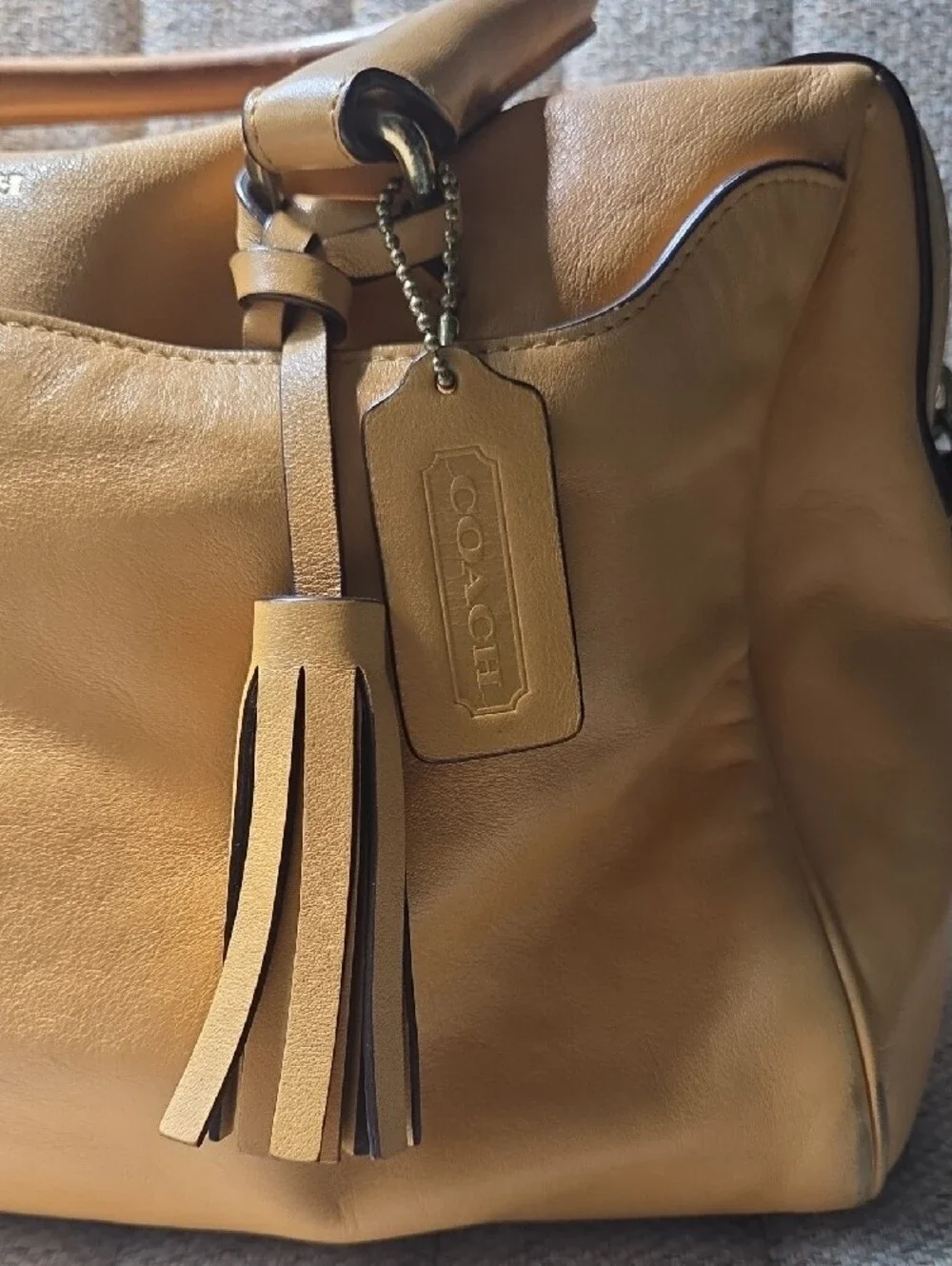 Coach Yellow Mustard Leather Tote with Tassel Accent